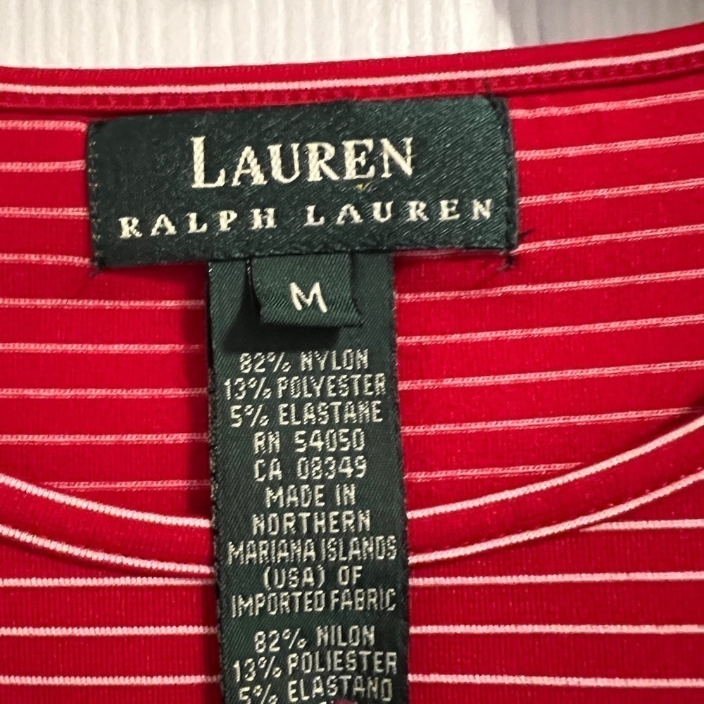 2 for $10 Lauren Ralph Lauren Pinstripe Short Sleeve Top Women’s Size Medium - Picture 3 of 7